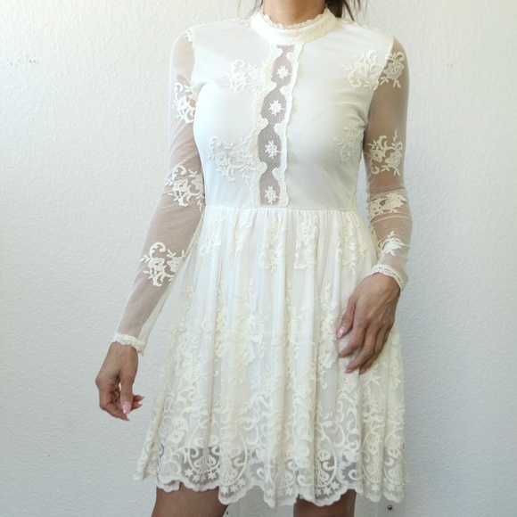 Forever 21 Peplum Babydoll Dress Lace Boho White - Picture 1 of 8